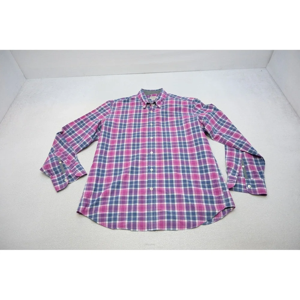 J. Crew Button Up Dress Shirt Mens XL Purple Blue Plaid Tailored Cotton EUC
